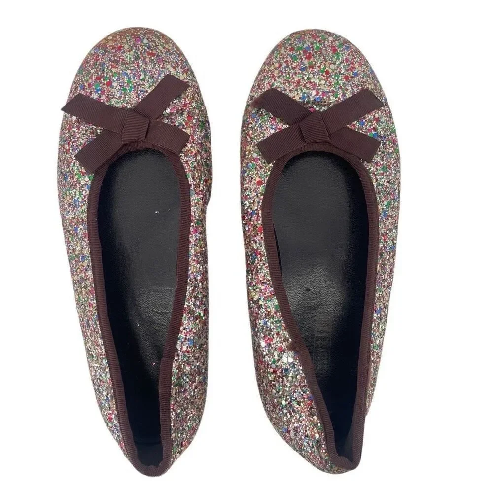 Smart Fit Girls Multicolor Glitter Slip-On Ballet Flats Size 4 Sparkly Shoes